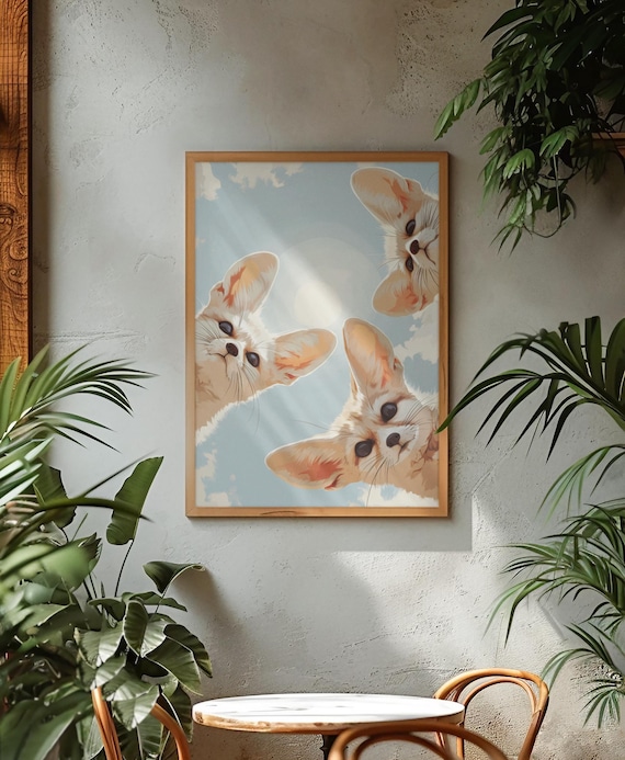 Fennec Fox Wall Art Funny Curious Fennec Foxes Print Cute Desert Animal Poster Gift