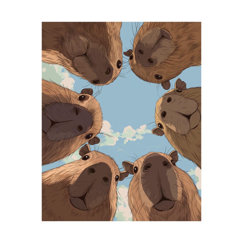 Capybara Wall Art Funny Curious Capybaras Print Cute Animal Poster Chill Decor Gift image 4