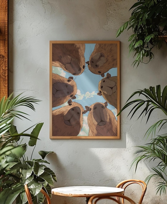 Capybara Wall Art Funny Curious Capybaras Print Cute Animal Poster Chill Decor Gift
