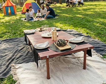 30x96 h13 Inch Wooden Low Foldable Boho Picnic Table NATURAL&WALNUT