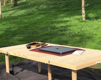 28x60 h13-19 Inch Wooden Foldable Boho Picnic Table NATURAL&WALNUT