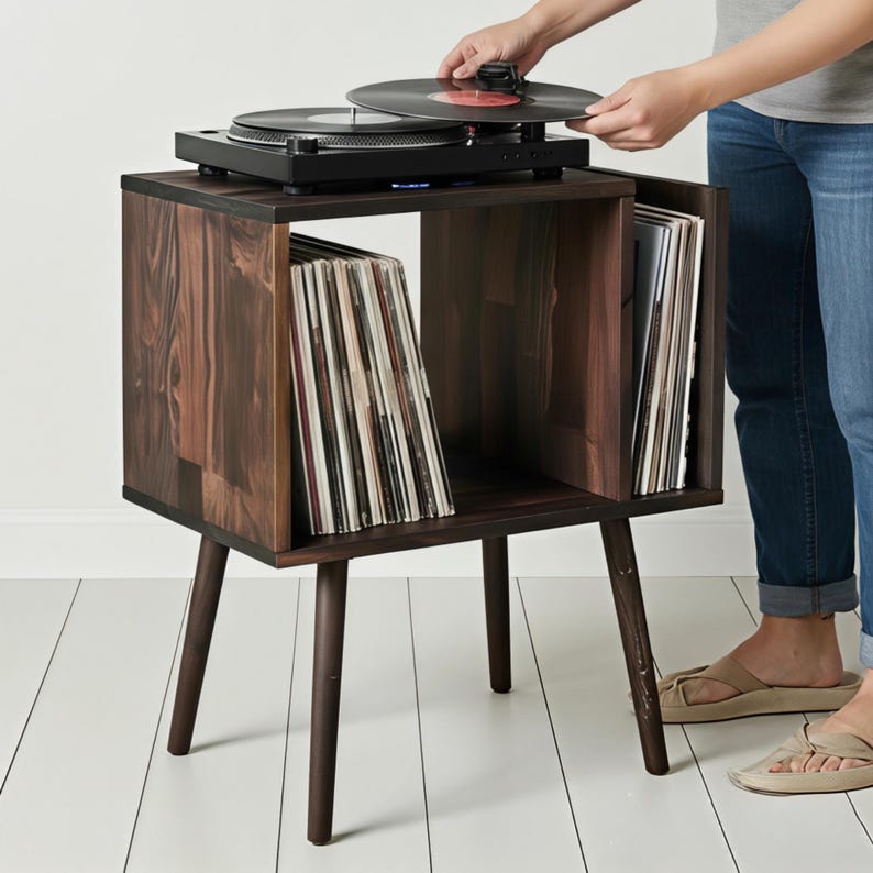 Handmade Beech Wood Record Player Stand – Mid Century Vinyl Storage ...