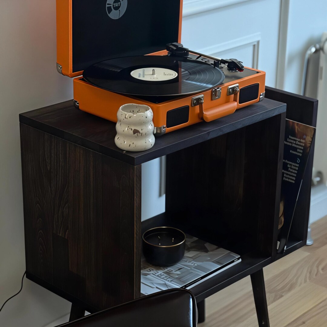 Handmade Beech Wood Record Player Stand – Mid Century Vinyl Storage ...