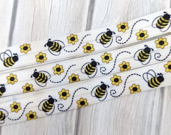 Soft Printed Elastics Bee Print Fold Over Elastic DIY Hair Tie Making Bumble Bee 58 inch FOE Bumblebee Elastic Flat Sewing Supplies