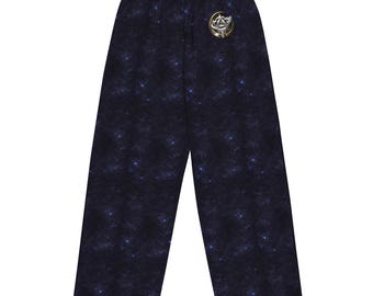 Wide Leg Lounge Pants, Galaxy Star Print with Aurelian Oblivion Sect Emblem