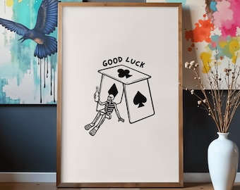 Buena suerte - Tipografía de arte lineal estilo doodle, estética minimalista y divertida, archivo PNG imprimible para decoración de paredes, ropa y accesorios (descarga digital)