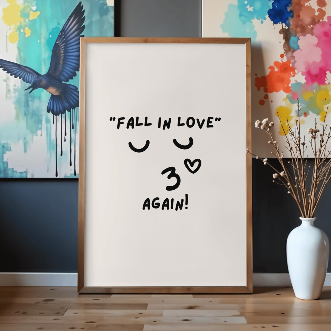 Fall in Love, Again - Doodle Line Art Typography Fun Aesthetic ...