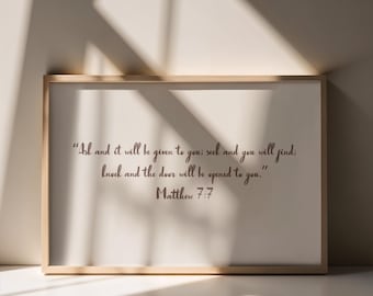 Handwritten Matthew 7:7 Typography Minimalist Style | Printable PNG Files for Wall Art, Apparel Design, Accessories etc. | 300 DPI Quality