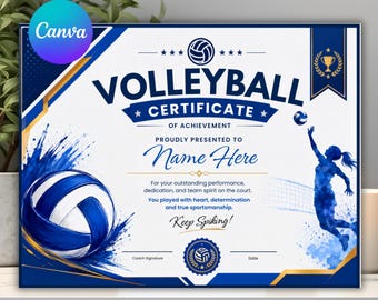 Custom Volleyball Certificate Template, Editable Volleyball Award Certificate, Sports Achievement Certificate, Player Recognition Printable