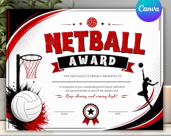 Netbalprijscertificaten, bewerkbaar netbalcertificaat, printbare netbalprijzen, sportprijscertificaat, netbalteamcertificaat