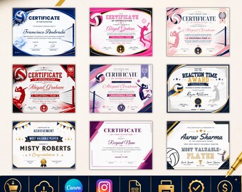 Custom Volleyball Certificate Template Bundle, Editable Volleyball Awards, Sports Certificates, Printable  Volleyball Team Awards