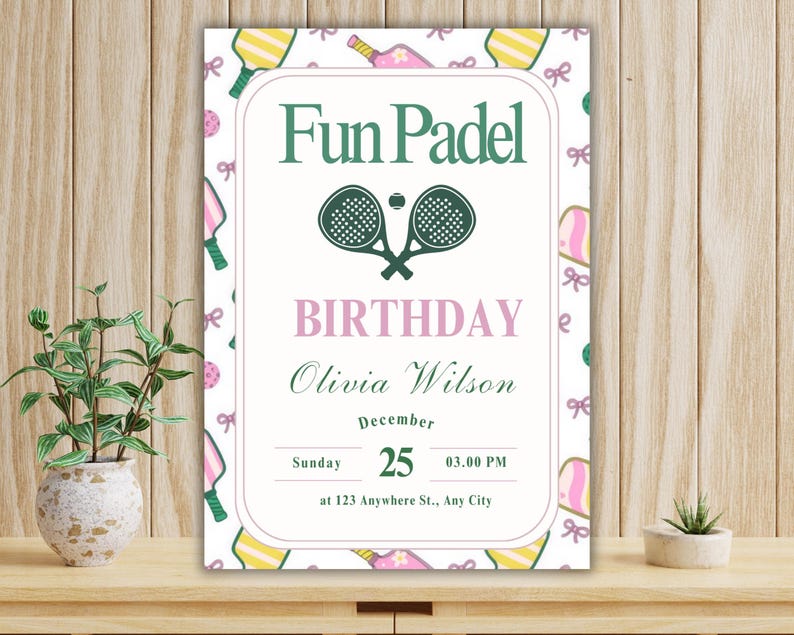 Paddle Time Birthday Invitation | Pickleball Birthday Party Invite ...