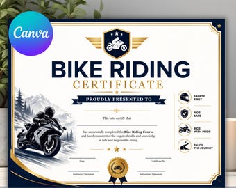 Bike Riding Certificate Template, Bike Rider Award, Cycling Certificate, Editable Bicycle Certificate, Digital Printable Kids Cycling Award