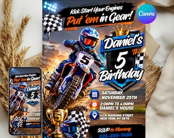 Dirt Bike Birthday Invitation Template, Motocross Party Invite, Editable Canva Birthday Invitation, Motorbike Party, Instant Download