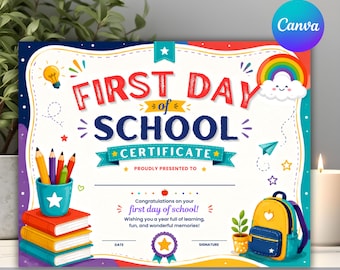 First Day of School Certificate Template, Editable School Achievement Certificate, Printable Student Award, Instant Download