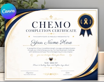 Vorlage für eine Bescheinigung über den Abschluss der Chemotherapie, bearbeitbare Bescheinigung über die Krebsbehandlung, Auszeichnung zur Feier der Genesung, medizinischer Verlauf, digitaler Download