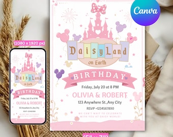 Disneyland Birthday Invitation Template, Magical Theme Park Birthday Invitation, Editable Kids Birthday Party Invite, Instant Download