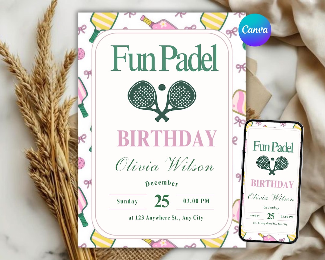 Paddle Time Birthday Invitation | Pickleball Birthday Party Invite ...