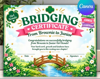 Girl Scout Level Bridging Certificate Template, Editable Girls Achievement Certificate, Youth Milestone Award, Leadership Recognition P