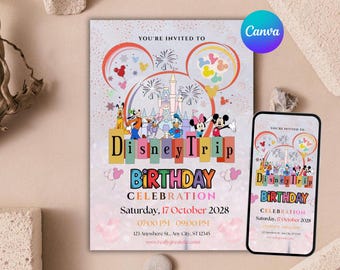 Disneyland Birthday  Invitation Template , Editable Birthday Boy Party Invite,  Theme Park Birthday Style Invitation (Instant Download)