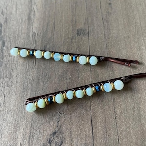 Hair Pin  |  Blue Opal Beaded Bobby Pins | Hair Accessory