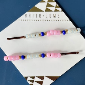 Hair Pin  |  Pink and Blue Beaded Bobby Pins | Hair Accessory |