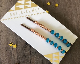 Gemstone Hair Pin  |  Glacier Blue Jade Beaded Bobby Pin  |  Hair Accessory  |  Gifts for under 20  |   Small gifts