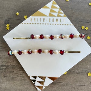 Hair Pin  |  Red Holiday Beaded Bobby Pins | Hair Accessory |