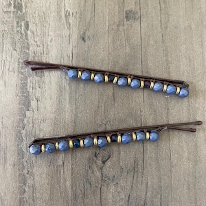Hair Pin  |  Blue Beaded Bobby Pins | Hair Accessory