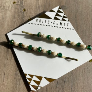 Hair Pin  |  Green Holiday Beaded Bobby Pins | Hair Accessory |