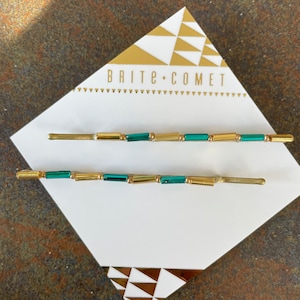 Hair Pin  |  Holiday Tinsel Gold and Blue Beaded Bobby Pins | Hair Accessory |