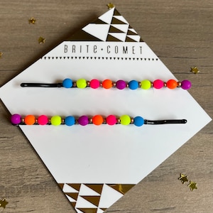 Hair Pin  |  Rave Neon Spectrum Beaded Bobby Pins | Hair Accessory |