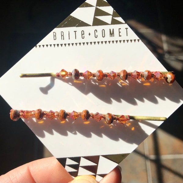 Hair Pin  |   Caramel and Aural Pink Beaded Bobby Pins | Hair Accessory | Gifts for under 20 | Small gifts