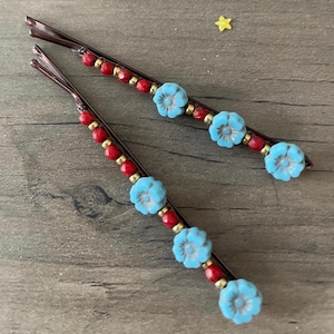 Blaue Blumen Perlen Bobby Pins | Haar-Accessoire