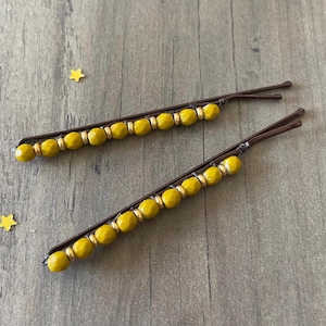 Haarnadel | Senf Gelb Perlen Bobby Pins | Haar-Accessoire