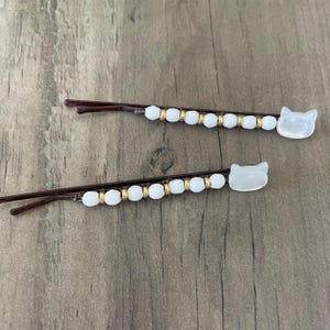 Hair Pin  | White Cat Beaded Bobby Pins | Hair Accessory