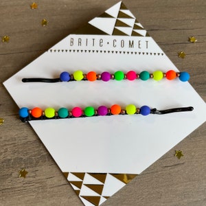 Hair Pin  |  Rave Neon Beaded Bobby Pins | Hair Accessory |
