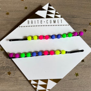 Hair Pin  |  Rave Neon Spectrum Beaded Bobby Pins | Hair Accessory |