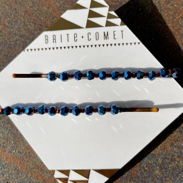 Hair Pin  |  Midnight Blue Beaded Bobby Pins | Hair Accessory | Gifts for under 20 | Small gifts