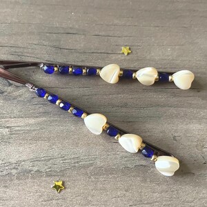 Mother of Pearl Hearts Blue Beaded Bobby Pins | Hair Accessory