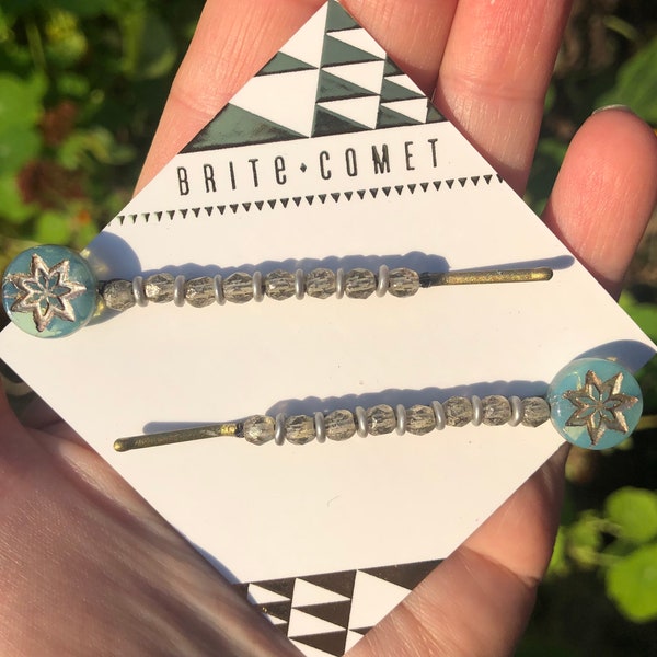 Haar-Pin |  Eis Blume blau Perlen Bobby Pins | Haar-Accessoire | Geschenke für unter 20 Personen | Kleine Geschenke
