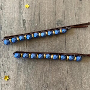Haarnadel |  Metallic Denim Blau Perlen Bobby Pins | Haarschmuck |