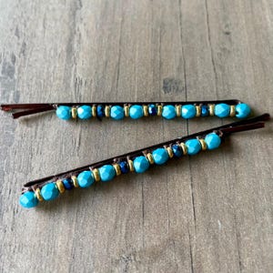 Hair Pin  |  Metallic Blue Beaded Bobby Pins | Hair Accessory