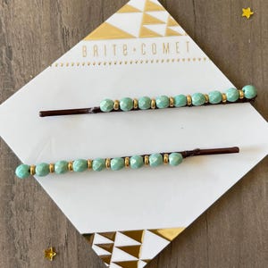 Hair Pin  |  Metallic Mint Beaded Bobby Pins | Hair Accessory