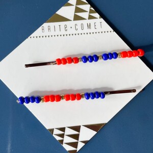 Hair Pin  |  Red and Blue Beaded Bobby Pins | Hair Accessory |