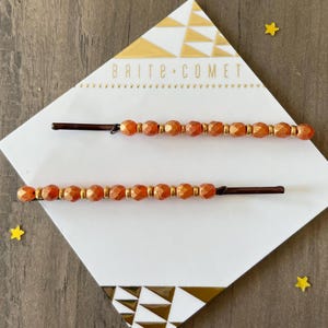Hair Pin  | Golden Orange Beaded Bobby Pins | Hair Accessory