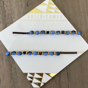 Hair Pin  |  Blue Beaded Bobby Pins | Hair Accessory