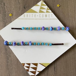 Hair Pin  |  Blue Splatter Beaded Bobby Pins | Hair Accessory |