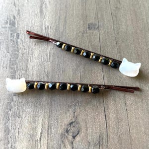 Hair Pin  | Black Cat Beaded Bobby Pins | Hair Accessory
