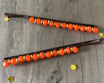 Oranje haarspeldjes | Haaraccessoire met kralen